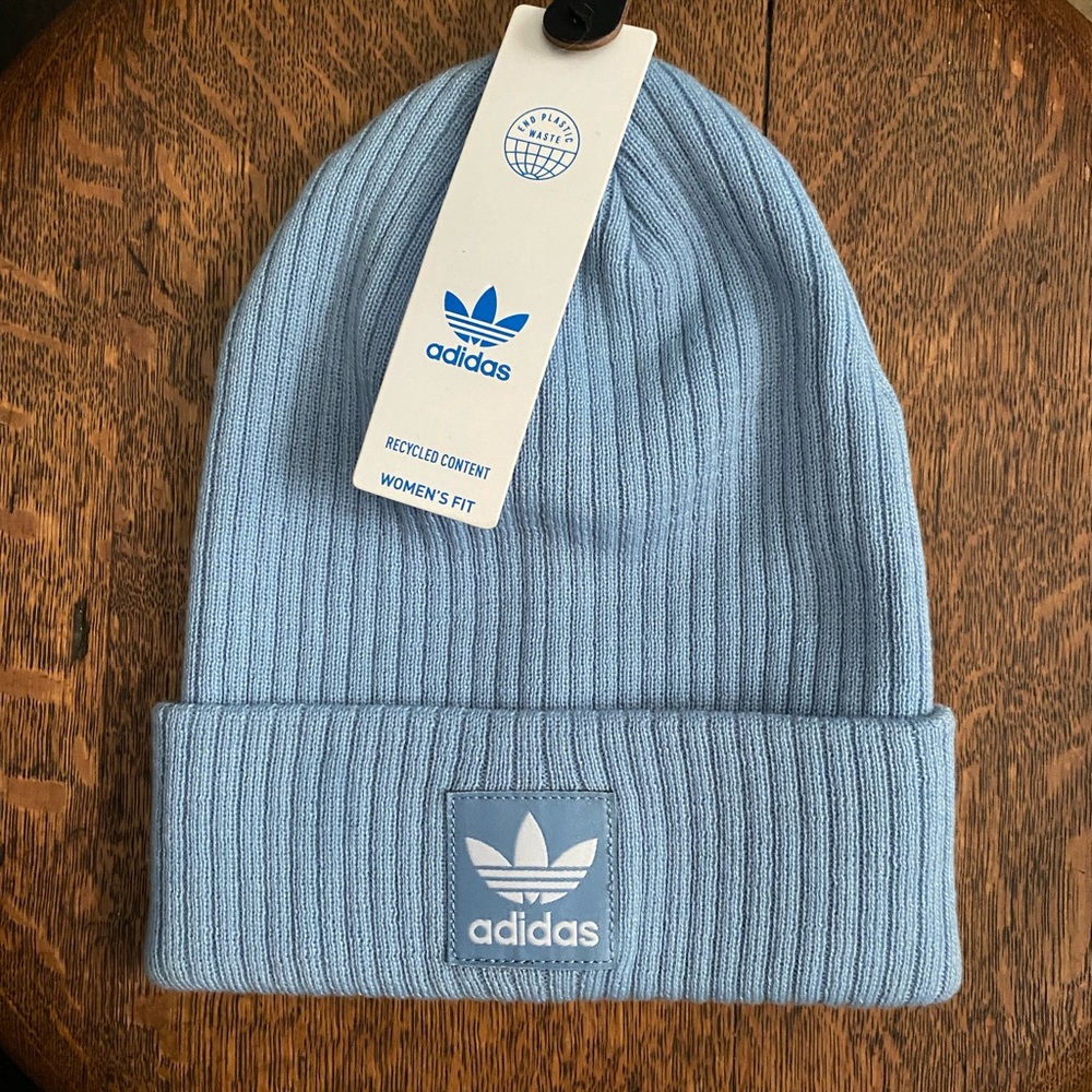 Adidas Light Blue and White Beanie